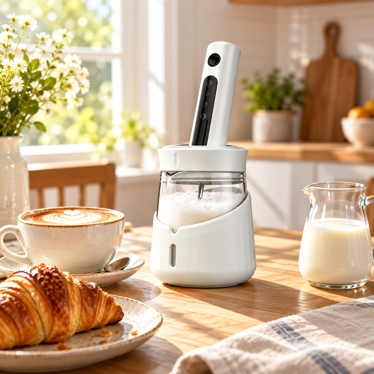 ☕ Electric Milk Frother | Stainless-Steel Kitchen | Coffee-Lovers Creamy Foam