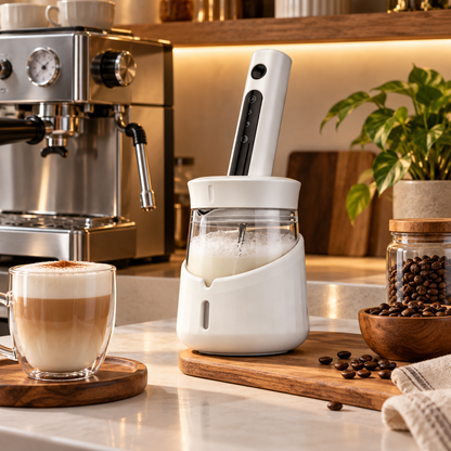 ☕ Electric Milk Frother | Stainless-Steel Kitchen | Coffee-Lovers Creamy Foam