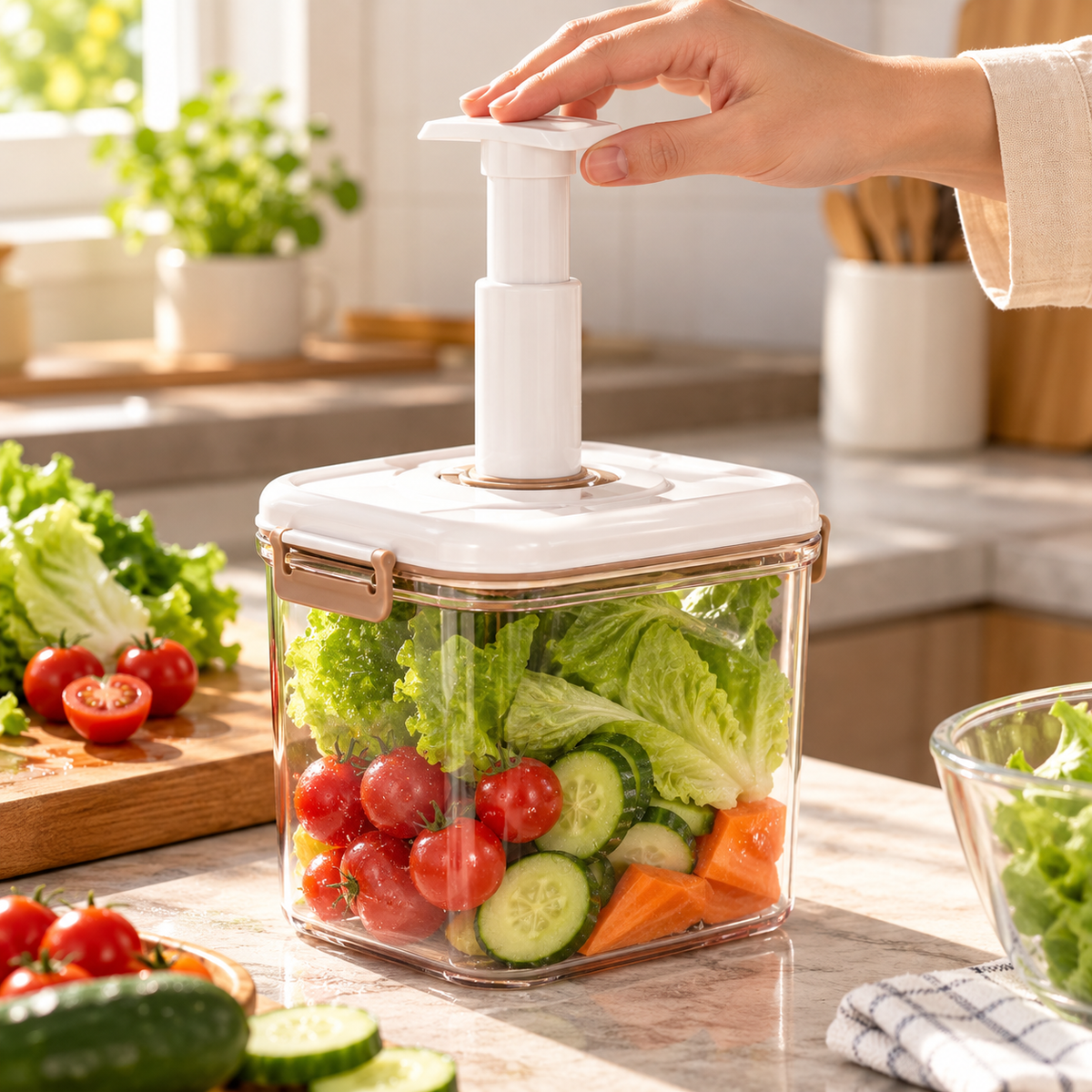 ⚡ Electric Vacuum Container | Clear Plastic | Kitchen | Families | Push-Button