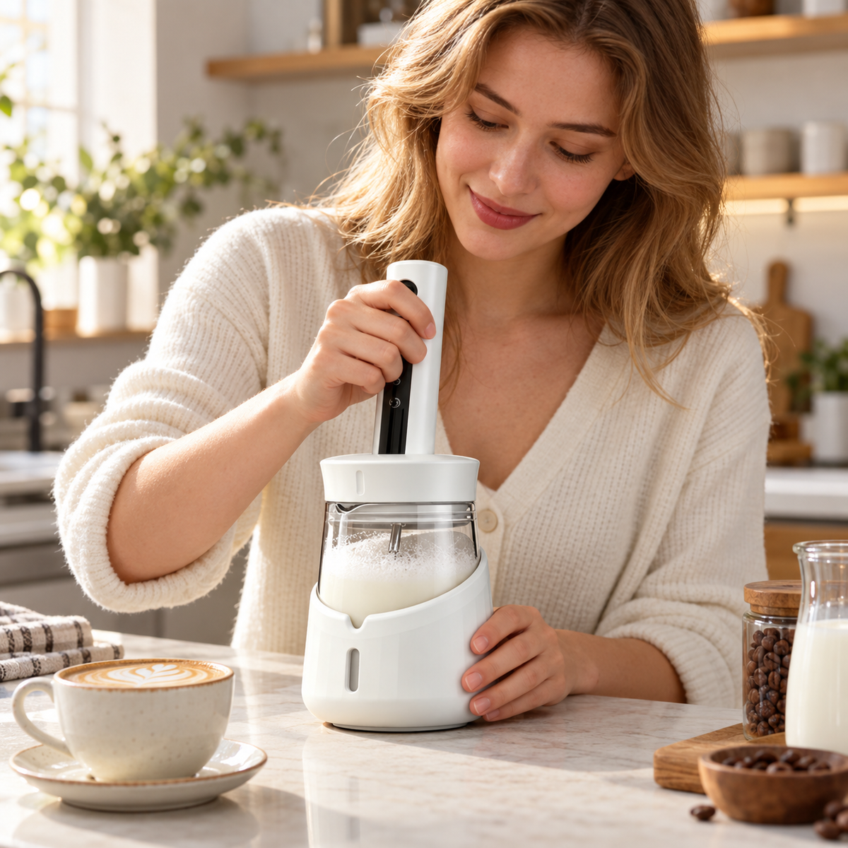 ☕ Electric Milk Frother | Stainless-Steel Kitchen | Coffee-Lovers Creamy Foam