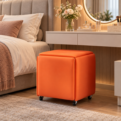 🪑 Storage Ottoman | PU Leather Entryway | Families | Foldable Cube