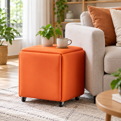 🪑 Storage Ottoman | PU Leather Entryway | Families | Foldable Cube