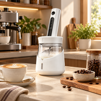 ☕ Electric Milk Frother | Stainless-Steel Kitchen | Coffee-Lovers Creamy Foam