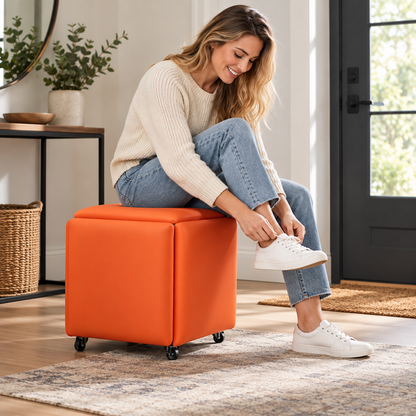 🪑 Storage Ottoman | PU Leather Entryway | Families | Foldable Cube