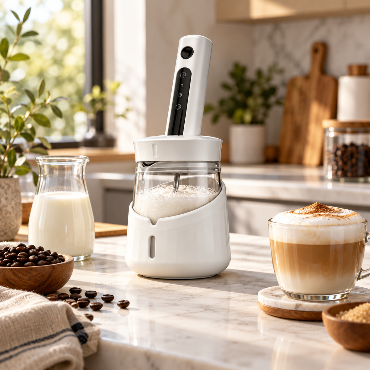 ☕ Electric Milk Frother | Stainless-Steel Kitchen | Coffee-Lovers Creamy Foam